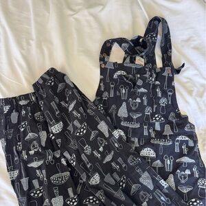 Black and White Mushroom Print Overalls. Tall and Long Length.